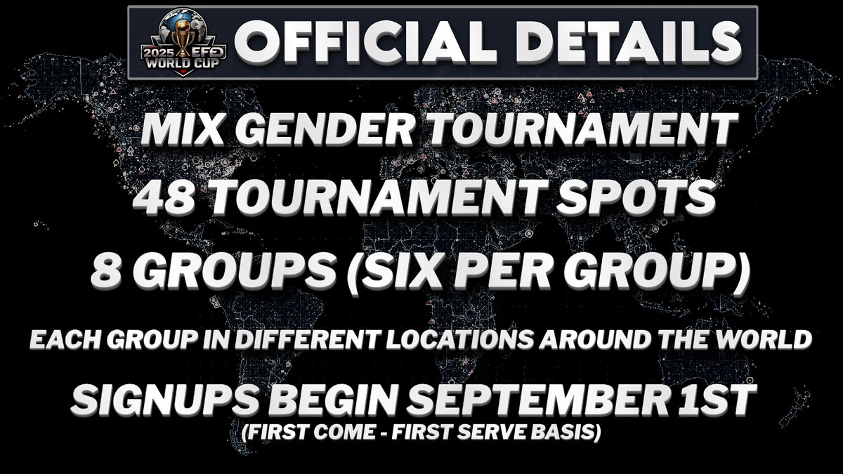 2025 EFED WORLD CUP
First Official Details. 

Signups begin September 1st.
Tournament coming this Fall.

#MLE #EfedWC