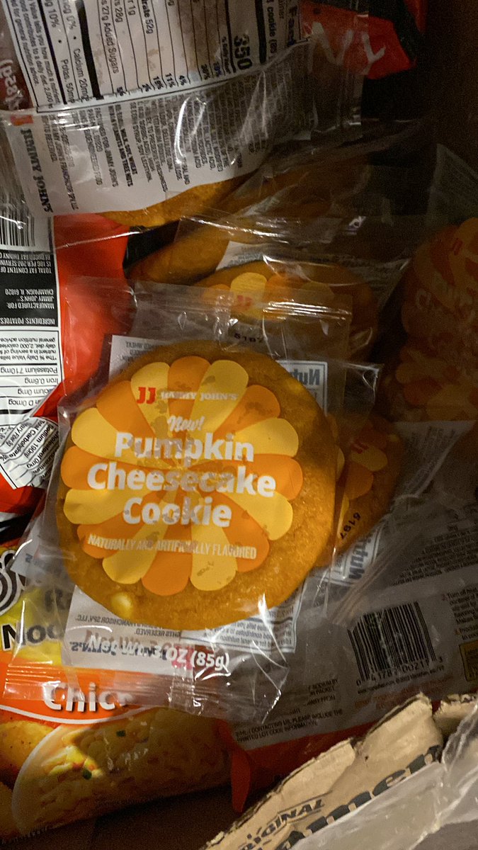 Jimmy John’s launched a pumpkin cheesecake cookie, and shipped 200 cookies to every location. 

They were “too moist” so they cancelled the roll out. Meaning, I took a lot home. 

Ive easily eaten my entire daily calorie limit in pumpkin cookies every day this week. Someone call
