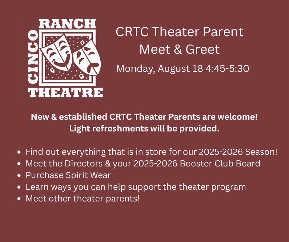 REPOST!!! #CPOE

New and established theater parents - please join us Monday!