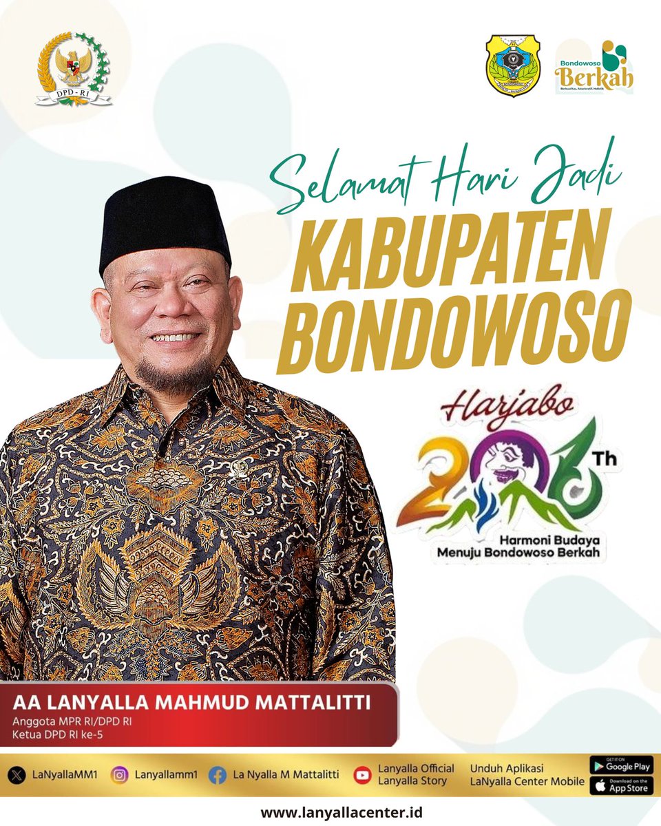 LaNyallaMM1's tweet image. Selamat Hari Jadi KABUPATEN BONDOWOSO Ke-206 

#lanyalla #dpdri #jawatimur #kabupatenbondowoso