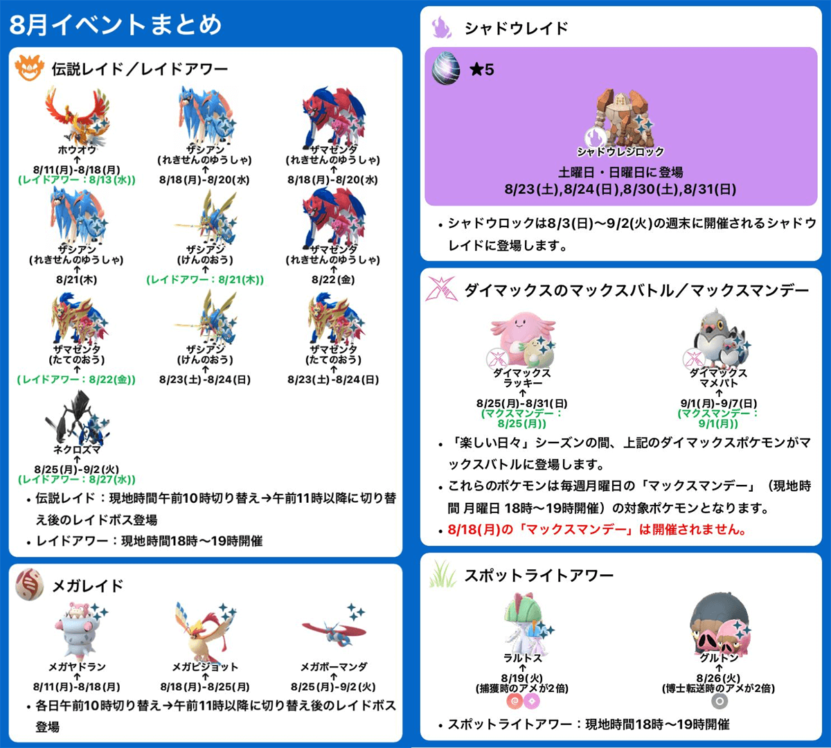 pokemapi's tweet photo. 今週のイベントスケジュールまとめ

📅2025/8/18(月)-2025/8/24(日)

✅紫黒の空

✅GOパス：マックスフィナーレ
→ムゲンダイナとの出会い（無料：初登場！）

✅GO Fest 2025：マックスフィナーレ
→ムゲンダイナ（ムゲンダイマックス）が初登場！

など

▼https://t.co/NvVEtG6Yfy

#ポケモンGO https://t.co/GJwLWE4Z3X