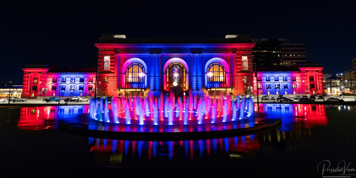 UnionStationKC's tweet photo. Happy 816 Day, KC! 💙❤️ Today, we celebrate our great city, and tonight Union Station features a special blue and red lighting display representing the colors of the official Kansas City flag.

Photos from 816 Day 2024, by Andrew McDonald, Persistent Vision Photography.