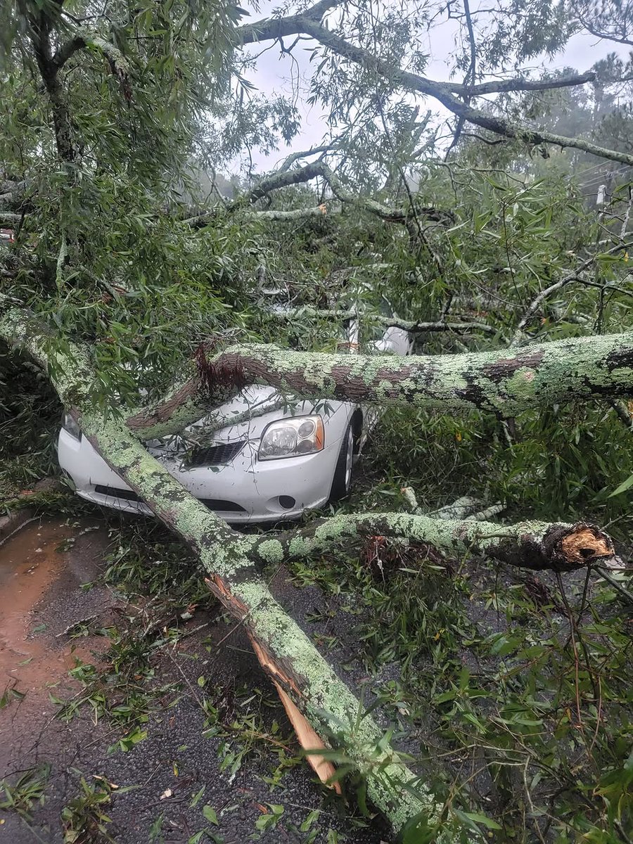MathewB27823762's tweet photo. Well, I have a tossed salad in my front yard with a side of mitsubishi and Ford tractor. But my family and house are ok. https://t.co/cuUSypdCCY