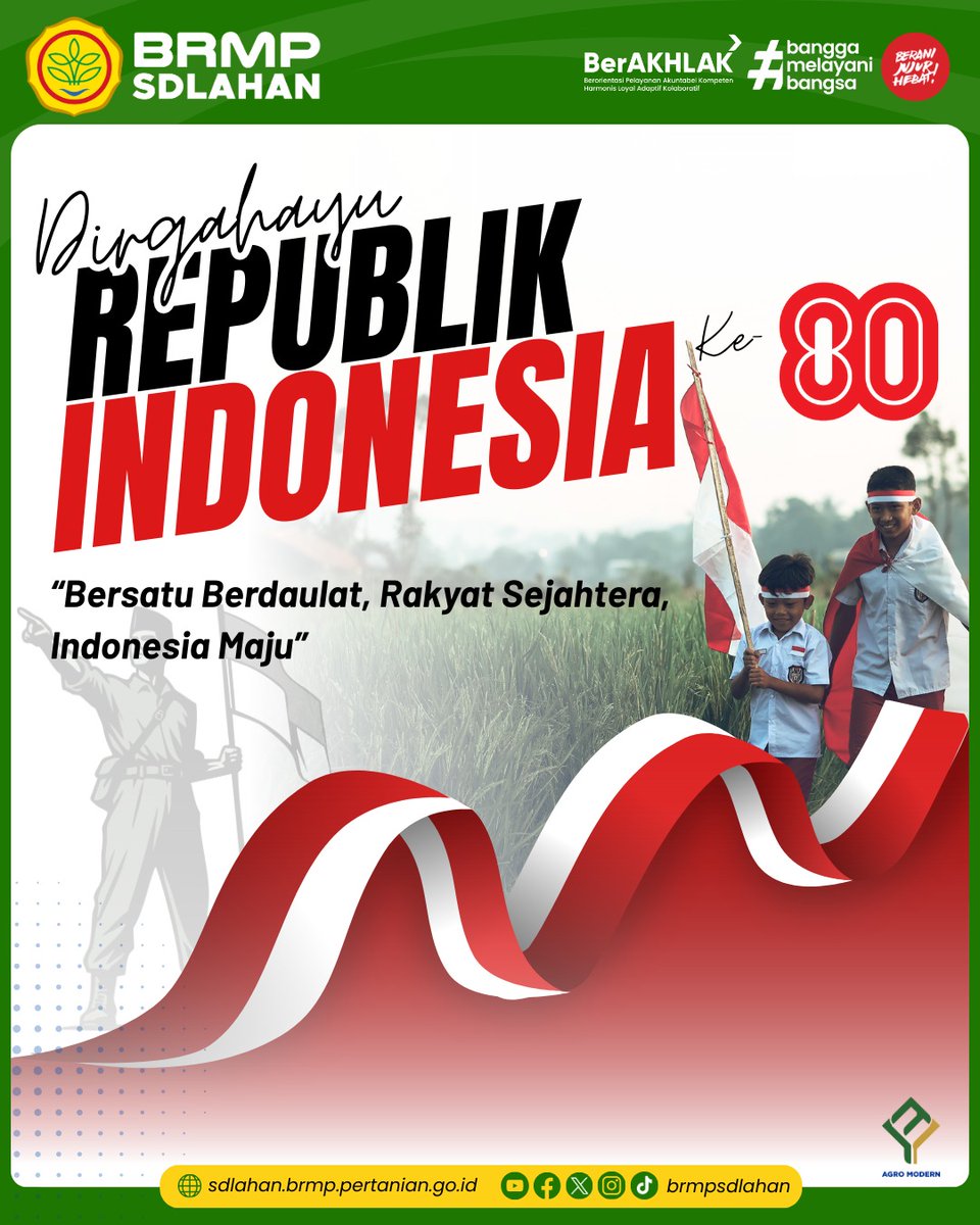 brmpsdlahan's tweet image. Dirgahayu Republik Indonesia ke-80 🇮🇩🇮🇩🇮🇩

"Bersatu Berdaulat, Rakyat Sejahtera, Indonesia Maju"

#kementerianpertanian #brmpkementan #brmpsdlahan #kemerdekaanindonesia