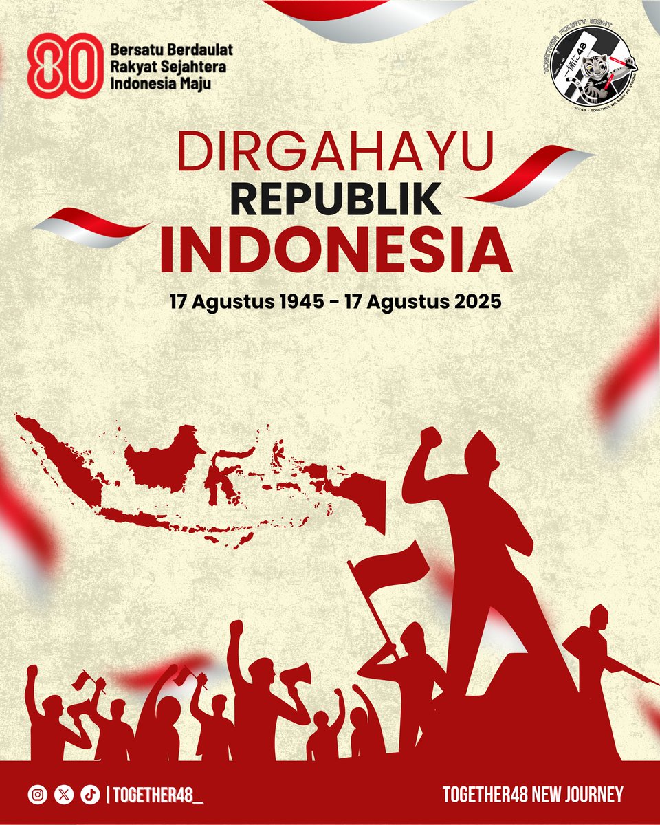 80 tahun Indonesia merdeka 🇮🇩
Mari terus melangkah bersama, menjaga persatuan, dan menghidupkan semangat kebebasan.

Dirgahayu Republik Indonesia ke-80! ❤️🤍

#together48
#Dirgahayu80NKRI