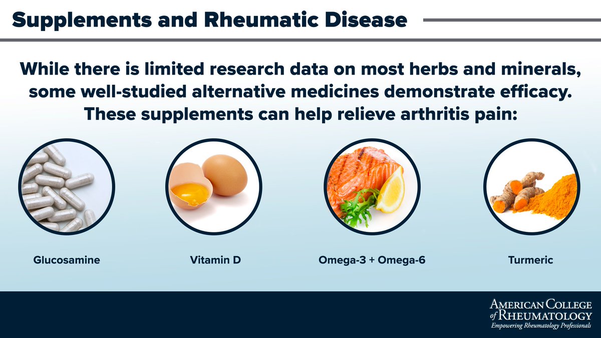 There is limited research on the use of most supplements, however, there are a handful that have been studied &amp; historically used to relieve symptoms of RA. In this post, Dr. Shah highlights some alternative remedies, such as turmeric &amp; vitamin D. rheumatology.org/patient-blog/v…