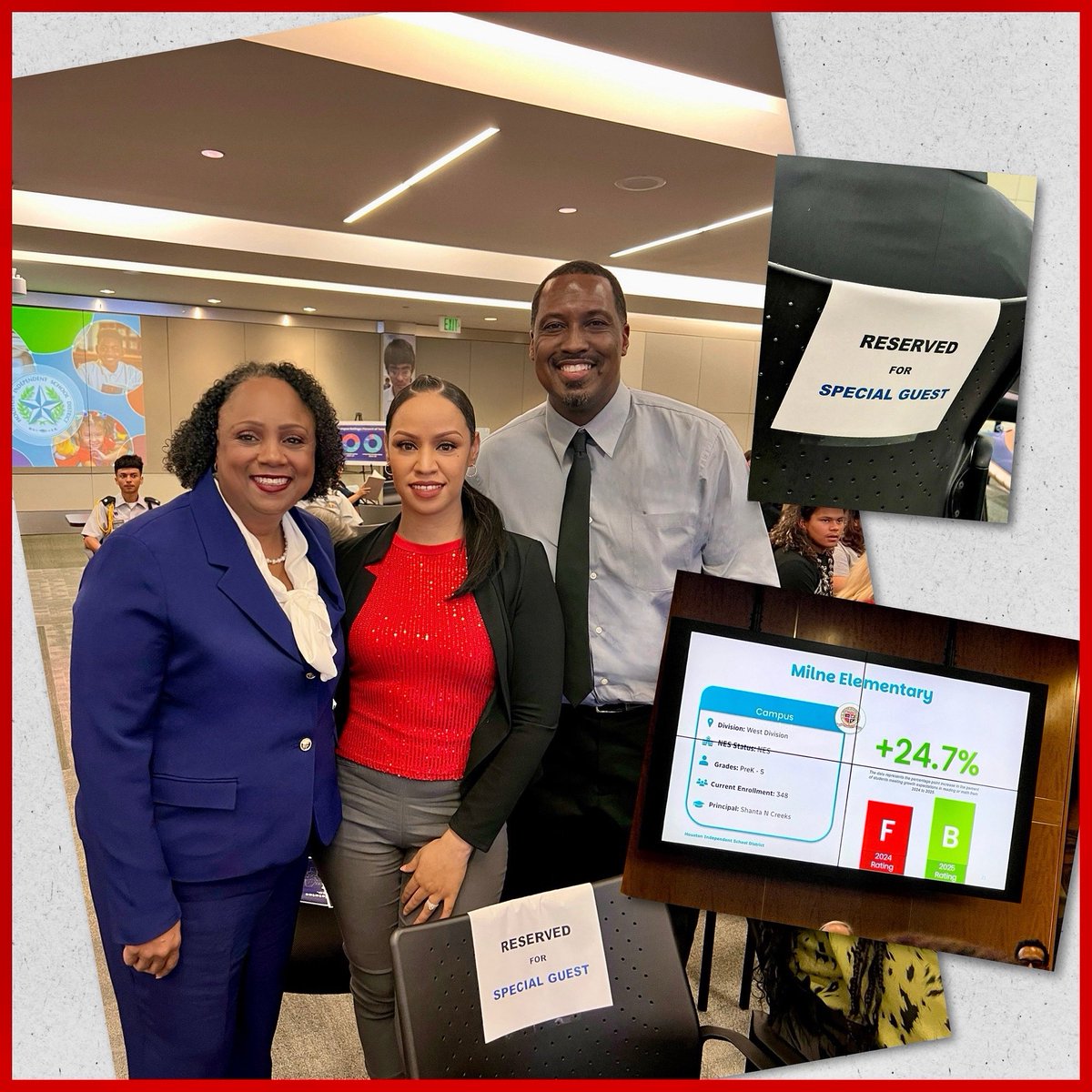 We were honored at the school board meeting! From an F to a high B—My school made one of the most dramatic turnarounds in HISD and across the STATE. We’re closing in on A territory!   

#HISD #AllWeDoisWin #TEARatings #StartedFromTheBottom #NES