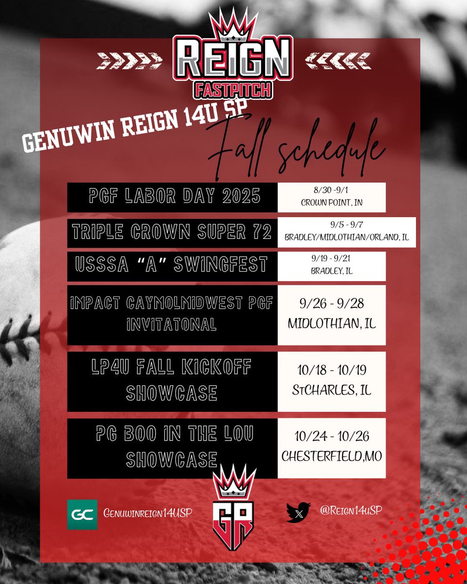Reign14uSP's tweet photo. Reign14u SP-2025 Fall Schedule is locked in! 🔥🥎 https://t.co/EjrAxBaJMg