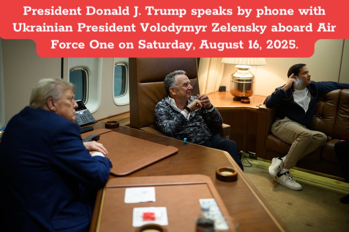 JUST IN:📮

President Donald J. Trump speaks by phone with Ukrainian President Volodymyr Zelensky aboard Air Force One on Saturday, August 16, 2025.
@bigwizexpress
#news
#creatorsearchinsights
#usa🇺🇸 
#president 
#today