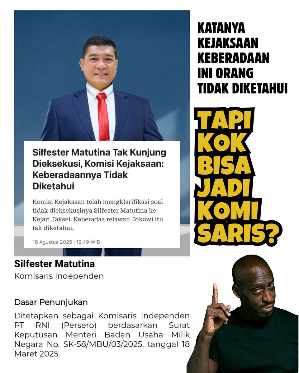 Keberadaannya tidak diketahui, tapi kok bisa jadi Komisaris yak?
.
Ada yang tau?
