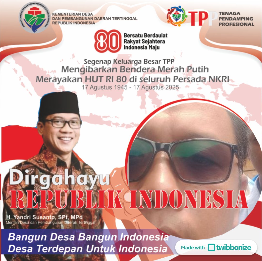 DIRGAHAYU INDONESIAKU yg ke 80
Semoga  semakin jaya dan bersinar 
 <a href="/prabowo/">Prabowo Subianto</a> <a href="/YandriSusanto27/">Yandri Susanto</a> <a href="/ahmadrizapatria/">Ahmad Riza Patria</a>
#TPPKibarBenderaMerahPutih
#TPPDirgahayuRI80
#BangunDesaBangunIndonesia 
<a href="/kemendespdt/">#BangunDesaBangunIndonesia</a> <a href="/bpsdmkemendesa/">Bpsdm Kemendesa</a>
#TPPKABLAHAT
#TPPSUMSEL