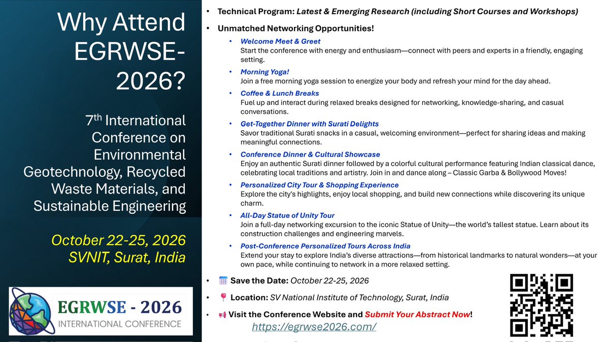 Don't miss EGRWSE-2026! Great opportunity to share your exciting project—whether recently completed or still ongoing. Submit your ~250-word abstract soon and don’t wait until the deadline! Check at: egrwse2026.com