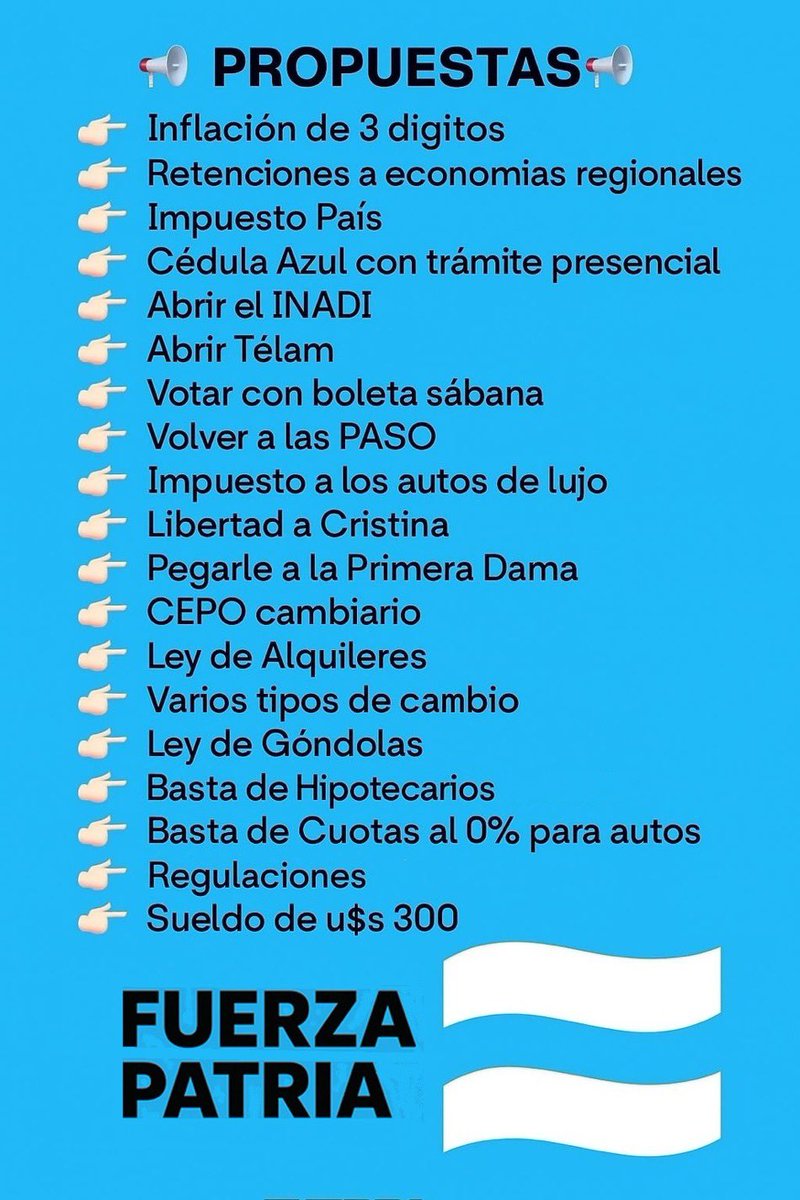 <a href="/ItaiHagman/">Itai Hagman</a> Olvidaste las propuestas.

Igual, tranquu.

Ya las conocemos.