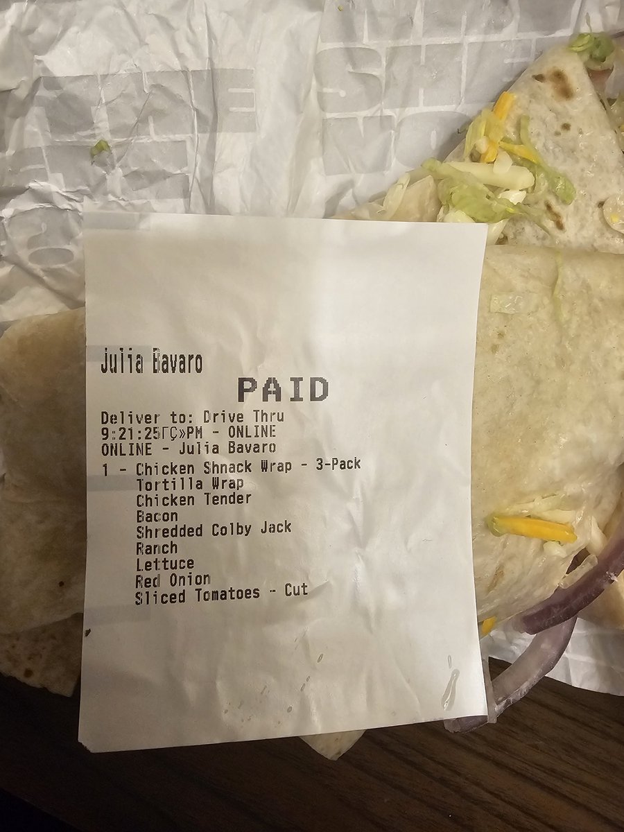 Sericane's tweet photo. @sheetz how did I get 3 chicken snack wraps....without a single piece of chicken in them? https://t.co/Hra9PdpzXD