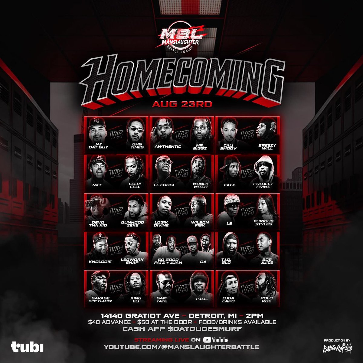 manslaughterMN's tweet image. 🚨 Detroit! It’s going down Aug 23rd ‼️
Manslaughter Battle League: HOMECOMING 🎤🔥

The battles will be LEGENDARY… don’t wait til it’s too late. 🎟️ Get your tickets NOW on Eventbrite!

👉 [eventbrite.com/e/159807335341…]

#BattleRap #MSLBL #Homecomin
