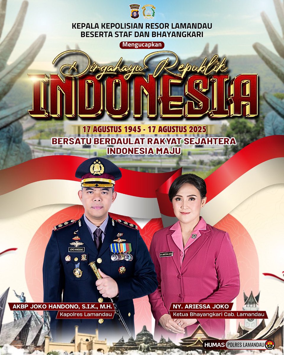 Humas_PolresLMD's tweet photo. Dirgahayu Republik Indonesia Ke-80 Tahun 2025
“ Bersatu Berdaulat Rakyat Sejahtera Indonesia Maju “ https://t.co/8pb08tiAIp