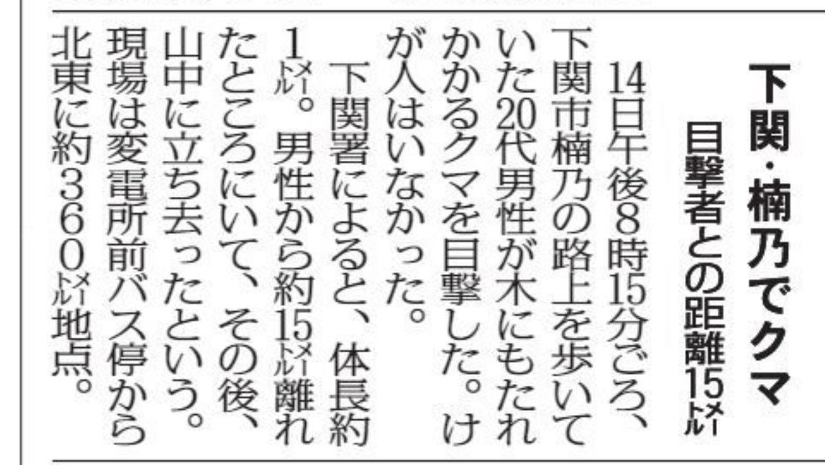 一山超えたら長府城下町だし、
人間の生活圏。
これ本当なら怖いね😱
#下関市 #くま