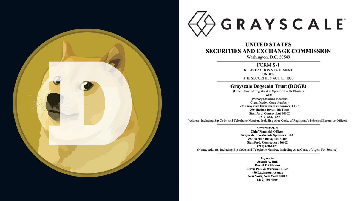 🚨 JUST IN: Grayscale has filed an S-1 for a Spot Dogecoin ETF (GDOG) on  NYSE Arca. Backed by DOGE, with Coinbase Custody & BNY Mellon as transfer  agent. DOGE jumped after