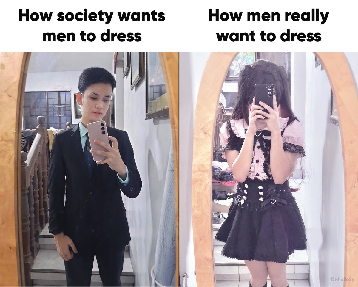 NhelleSy's tweet photo. How society wants men to dress vs how men want to dress ~ ౨ৎ ˙⋆.˚ ᡣ𐭩

#jiraikei #jiraitwt #jfasion #crossdressing #crossdresser #femboy #サブカル #男の娘 https://t.co/MtnO6xfSte