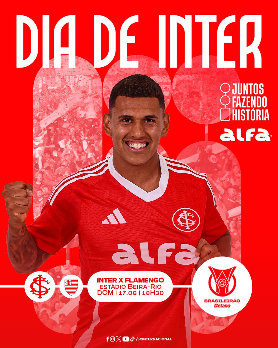 SCInternacional's tweet image. 𝐃𝐈𝐀 𝐃𝐄 𝐈𝐍𝐓𝐄𝐑! 💪🏾❤‍🔥💪🏾❤‍🔥

DOMINGO É DIA DE BRASILEIRÃO NO GIGANTE DA BEIRA-RIO com ➕⿣ pontos em jogo! 👊🏾🇦🇹

A partir das 18h30, Inter x Flamengo se enfrentam em confronto válido pela 20ª rodada do torneio. ⚽

🔗 Aproveite o #DiadeInter e jogue com