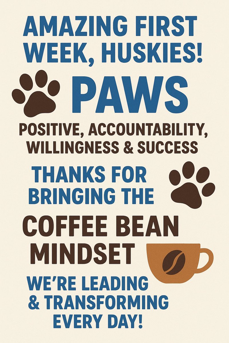 CCHS_mrsmendez's tweet photo. 🐺💙 🤍PAWSome first week, Huskies! Our PAWSitive teams are living out PAWS—Positivity, Accountability, Willingness & SUCCESS! ☕️ Thanks for bringing the Coffee Bean Mindset—we’re leading & transforming every day!🐺💪🏽#HuskyPower #CoffeeBeanMindset #PAWSValues #PAWS💪🏽🦋 https://t.co/jiRBMeASbo