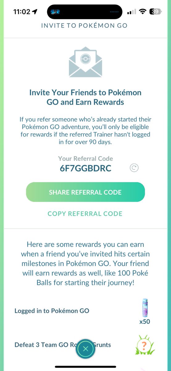 Come play pokemon go again! Use my referral code 6F7GGBDRC
