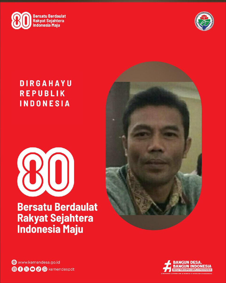 Selamat HUT RI ke 80, Merdeka !!💪

<a href="/prabowo/">Prabowo Subianto</a>
<a href="/YandriSusanto27/">Yandri Susanto</a>
<a href="/ahmadrizapatria/">Ahmad Riza Patria</a>

#BersatuBerdaulat
#RakyatSejahtera
#IndonesiaMaju
#HUT80RI
#BangunDesaBangunIndonesia
#TPPProvJabar