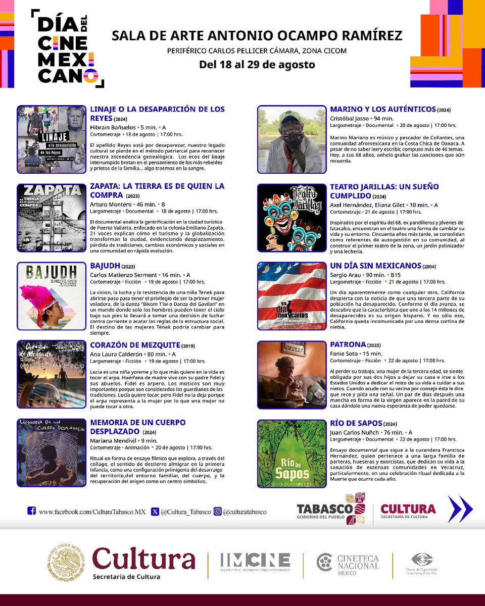 Cultura_Tabasco's tweet photo. ¡Celebra el Día Nacional del Cine Mexicano! Del 18 al 29 de agosto, la Sala de Arte Antonio Ocampo Ramírez abre sus puertas para celebrar el Día Nacional del Cine Mexicano.  
📍 Sala de Arte Antonio Ocampo Ramírez https://t.co/s9bCK6MGkM