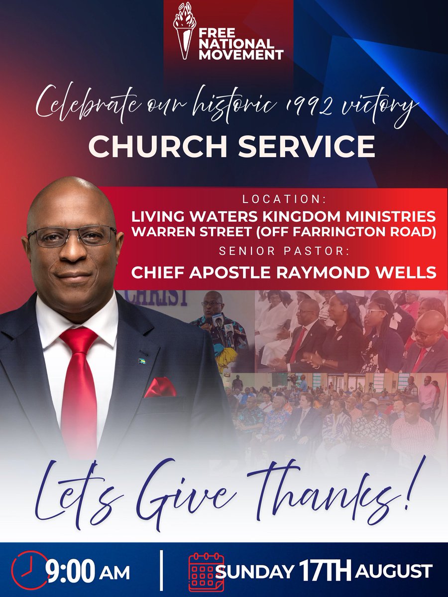 It’s almost time for us to give thanks for that victorious day that changed Bahamian politics forever. 

📍 Living Waters Kingdom Ministries
📅 Sunday, August 17th, 2025
⏰ 9:00AM

We hope to see you there. ✌🏾❤️‍🔥

#AllTogether #FNM #MoreFire