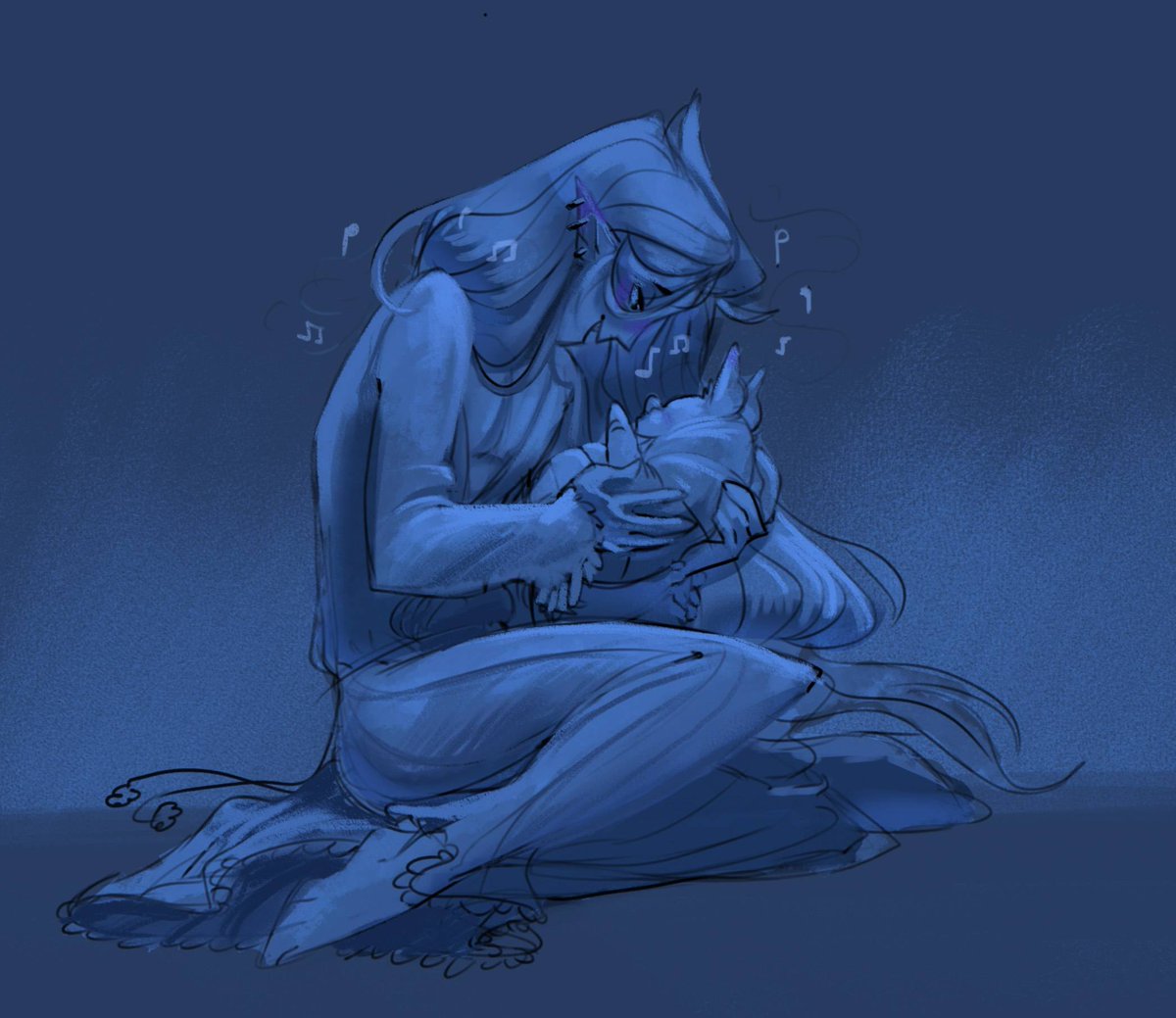 Valley_bb's tweet photo. Sorry i forgot abt this jdbdj, here's the little sketch of hugo singing a lullaby to his puppy 💝 #lycahugo https://t.co/ip70Yqoo9X