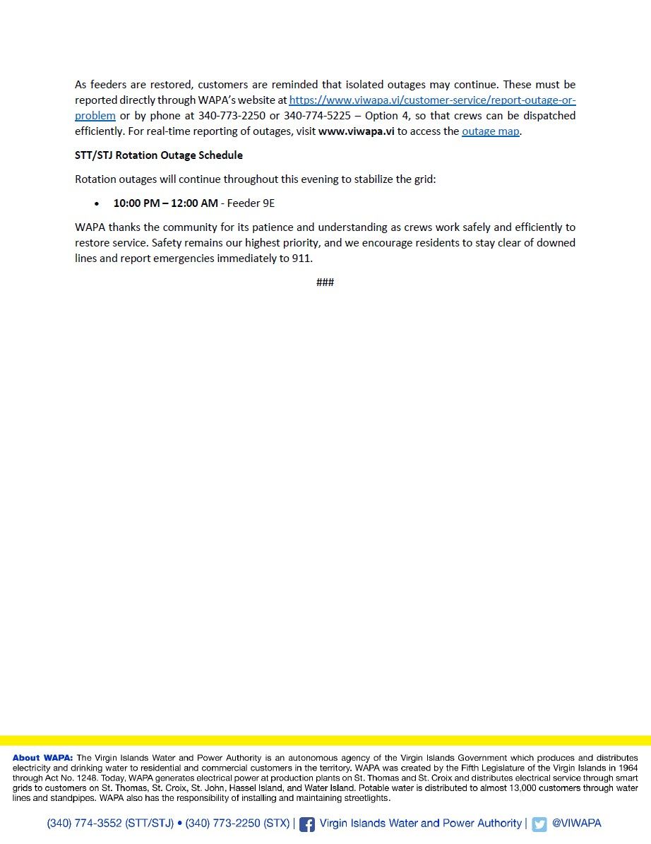 VIWAPA's tweet photo. WAPA Response to Hurricane Erin’s Impact on Services Territory-wide
#HurricaneUpdates #Erin https://t.co/VAUtv9CX7U