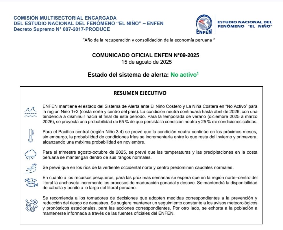 climatologa's tweet photo. Para los próximos meses, es probable las condiciones #neutrales es decir sin #ElNiño o #LaNiña #Costera.
Para el verano 2025- 2026 se prevé 65% de #condiciones #neutrales y 25% #condicones #calidas en el Pacífico Oriental #RegiónNiño 1+2.👇🏼
https://t.co/z1bkBtAEco https://t.co/eF3wIa3oMz