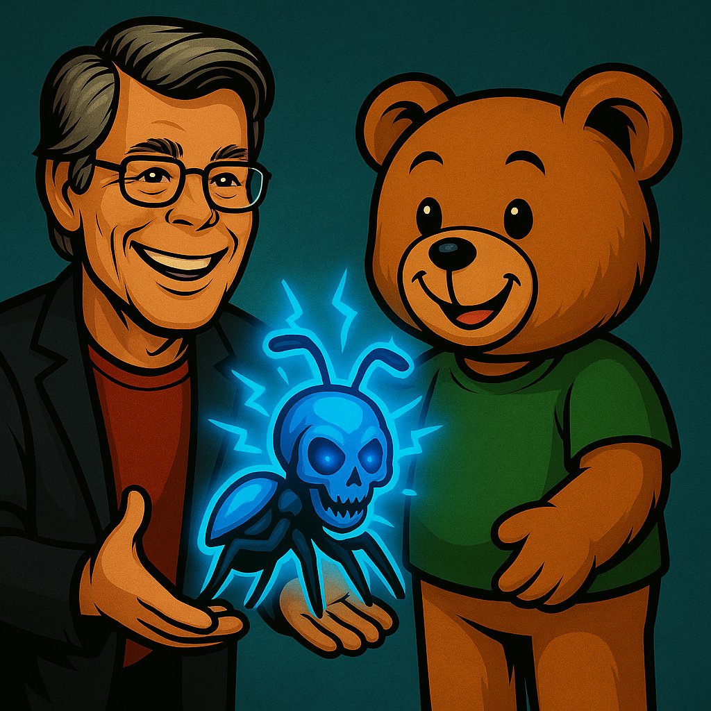 I let Uncle Stevie adopt one of my Grim Ants. I mean, come on — he’s America’s Boogeyman, right? Stevie doesn’t like to smile… but the sheer awesomeness of a Grim Ant exploding with neon-blue electricity was just too cool.