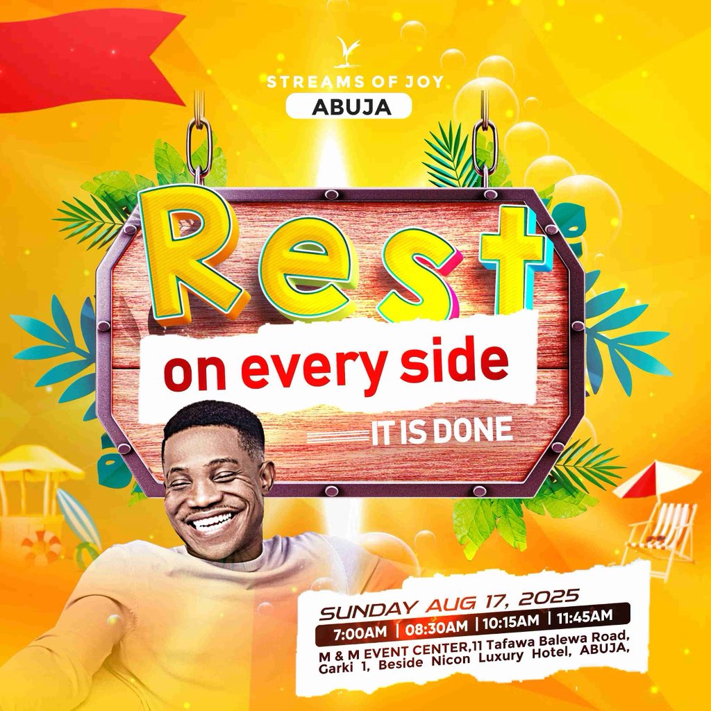 RealJerryEze's tweet photo. Who is getting ready for a GLORIOUS , MIRACULOUS , REST-FULL SERVICE  ??? It’s definitely going to be that Encounter you asked God for ?
Which Service are you coming for ???? Let’s go…
Somebody Declare - REST ON EVERY SIDE https://t.co/XMv4UBnGM8