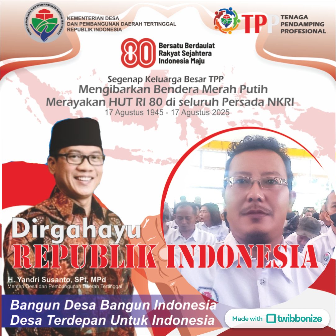 C Ramlee S (@chaidirramlees) on Twitter photo Dirgahayu Republik Indonesia ke-80
Jayalah selalu Indonesiaku
#TPPKibarBenderaMerahPutih #TPPDirgahayuRI80
#TPPPelopor
<a href="/prabowo/">Prabowo Subianto</a>
<a href="/YandriSusanto27/">Yandri Susanto</a>
<a href="/ArizaPatria/">Ariza Patria</a>
<a href="/taufikmadjid71/">IG : taufik.madjid</a>
<a href="/kemendespdt/">#BangunDesaBangunIndonesia</a>
<a href="/bpsdmkemendesa/">Bpsdm Kemendesa</a>
@DesaPeNusantara Dirgahayu Republik Indonesia ke-80
Jayalah selalu Indonesiaku
#TPPKibarBenderaMerahPutih #TPPDirgahayuRI80
#TPPPelopor
<a href="/prabowo/">Prabowo Subianto</a>
<a href="/YandriSusanto27/">Yandri Susanto</a>
<a href="/ArizaPatria/">Ariza Patria</a>
<a href="/taufikmadjid71/">IG : taufik.madjid</a>
<a href="/kemendespdt/">#BangunDesaBangunIndonesia</a>
<a href="/bpsdmkemendesa/">Bpsdm Kemendesa</a>
@DesaPeNusantara