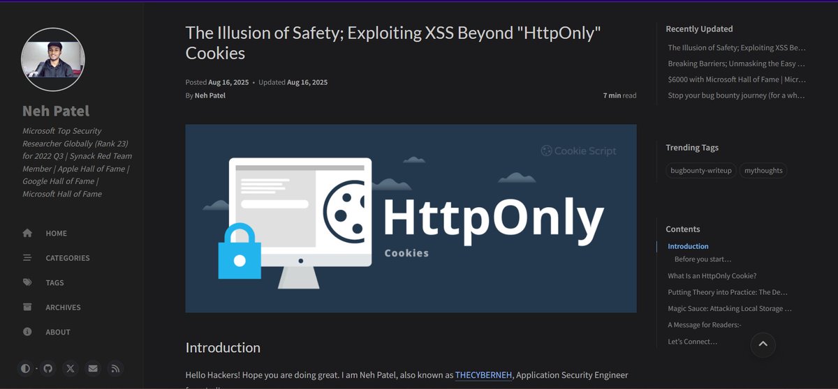 thecyberneh's tweet image. New writeup: The Illusion of Safety | Exploiting XSS Beyond &quot;HttpOnly&quot; Cookies
🔹 Abuse XSS to bypass CSRF protection 
🔹 Steal localStorage

Check it out: thecyberneh.github.io/posts/Exploiti…
#bugbountytip #BugBounty #Cybersecurity