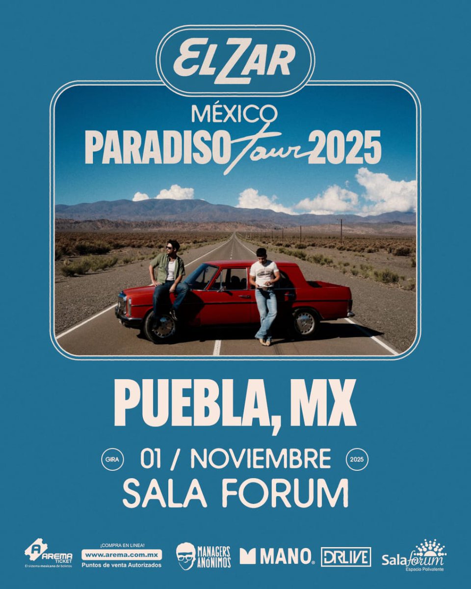 Llega <a href="/elzarmusica/">elzar 💚</a> en #concierto  💥 El dúo argentino continúa conquistando Latinoamérica y regresa a México para un show especial en #Puebla. 

🗓️ 01 Noviembre
📍  Sala Forum
🕘 21:00 hrs.
🎟️Venta de boletos en arema.mx/e/14127/El-Zar…