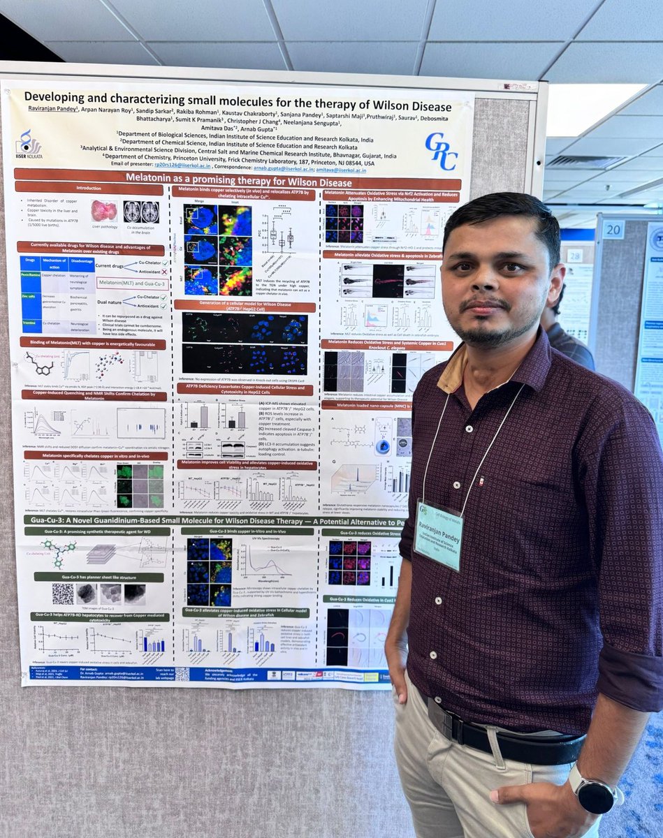 We are delighted to inform Ravi <a href="/Raviranjan89788/">Raviranjan Pandey</a> from our lab,  presented his poster on the 'Therapeutic role of Melatonin' at the Cell Biology of Metals GRC 2025, held at University of Southern Maine Portland, USA. 
His expenditures were funded by <a href="/ANRFIndia/">Anusandhan National Research Foundation</a>
<a href="/iiserkol/">IISER Kolkata</a> #ANRFIndia