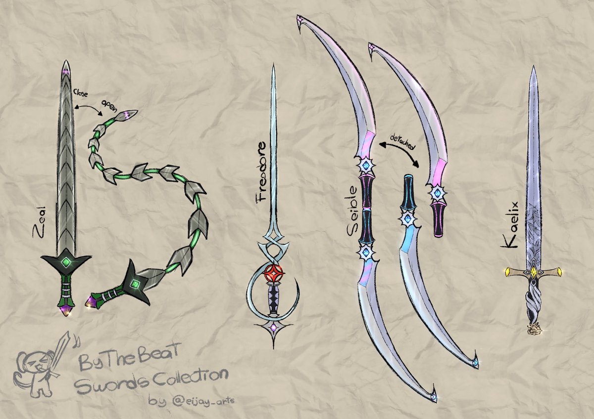 Decided to doodle along during stream so here are the designs I ended up with ✨✨

#BYTHEBEAT #kaepix #FreoChrome #Seiblue #GinjoCanvas