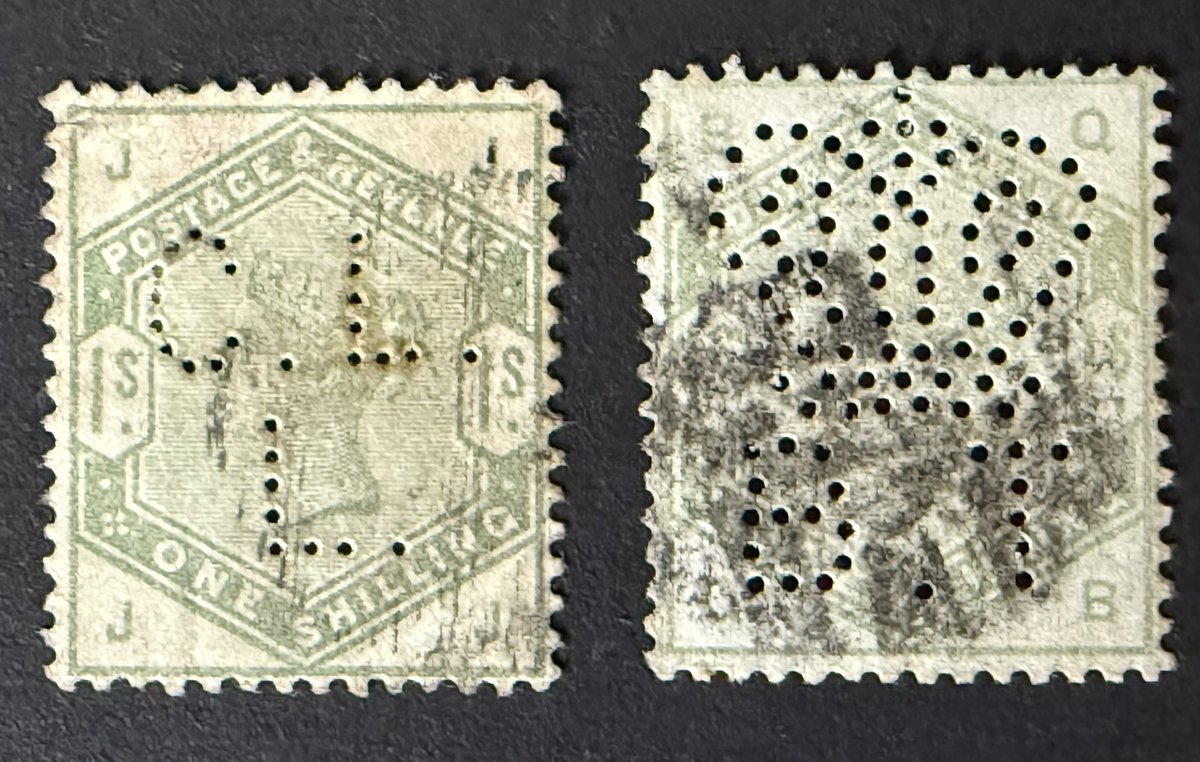 1880s: right GB QV stamp was used by the Department of the Board of Trade. It is perforated with a crown and the initials "B.T." #philately
