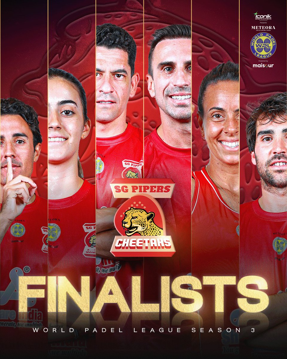 Through to the finals!
The SG Pipers Cheetahs are our first finalists for Season 3 of ‘The Greatest Show on Court!’ 🙌🏻

They will face the winner of the second semi-finals.

#TheGreatestShowOnCourt #WorldPadelLeague #PadelIndia #Mumbai #WPL #2025 #Finalists #SGPipersCheetahs