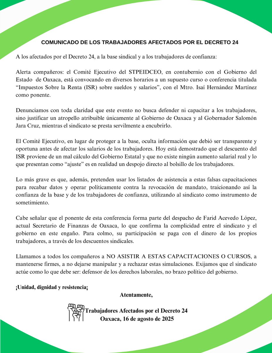 Clasificación R (@classificationr) on Twitter photo ❗️ÚLTIMA HORA❗️| Los trabajadores despedidos injustamente por <a href="/salomonj/">Salomón Jara Cruz</a> denuncian atropello en los salarios de los burócratas y cómo el <a href="/GobOax/">Gobierno de Oaxaca</a> está operando en contra de la Revocación de Mandato. 👇 ❗️ÚLTIMA HORA❗️| Los trabajadores despedidos injustamente por <a href="/salomonj/">Salomón Jara Cruz</a> denuncian atropello en los salarios de los burócratas y cómo el <a href="/GobOax/">Gobierno de Oaxaca</a> está operando en contra de la Revocación de Mandato. 👇