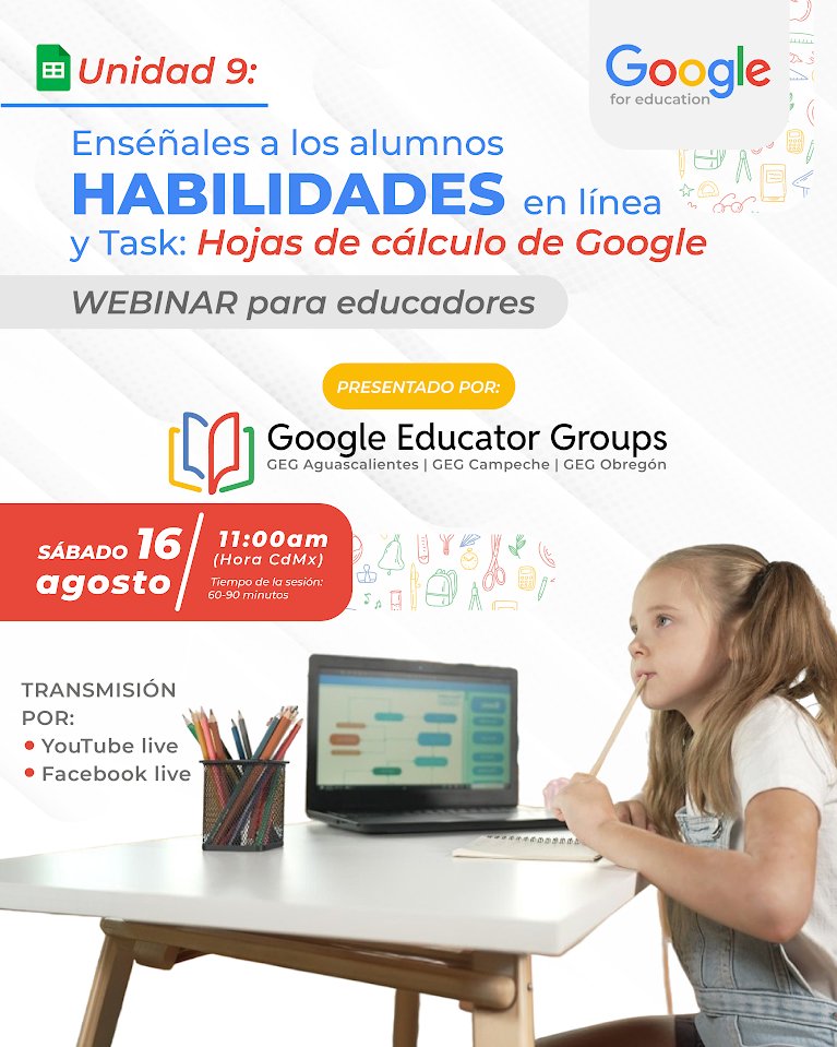 GEG Obregón (@gegobregon) on Twitter photo ¿Te perdiste 😮 el último #Webinar 9a temporada
@GEGObregon | U9: Enséñales a los alumnos habilidades en línea & Task: Hojas de cálculo de Google #GCE?
🎥 YT go.gegobregon.org/webinar91
📝 Registro go.gegobregon.org/registro-n125
#GoogleForEdu <a href="/GEGHispano/">GEG Hispanoamérica</a>
<a href="/CampecheGeg/">GEG Campeche</a>
#GEGAguascalientes ¿Te perdiste 😮 el último #Webinar 9a temporada
@GEGObregon | U9: Enséñales a los alumnos habilidades en línea & Task: Hojas de cálculo de Google #GCE?
🎥 YT go.gegobregon.org/webinar91
📝 Registro go.gegobregon.org/registro-n125
#GoogleForEdu <a href="/GEGHispano/">GEG Hispanoamérica</a>
<a href="/CampecheGeg/">GEG Campeche</a>
#GEGAguascalientes