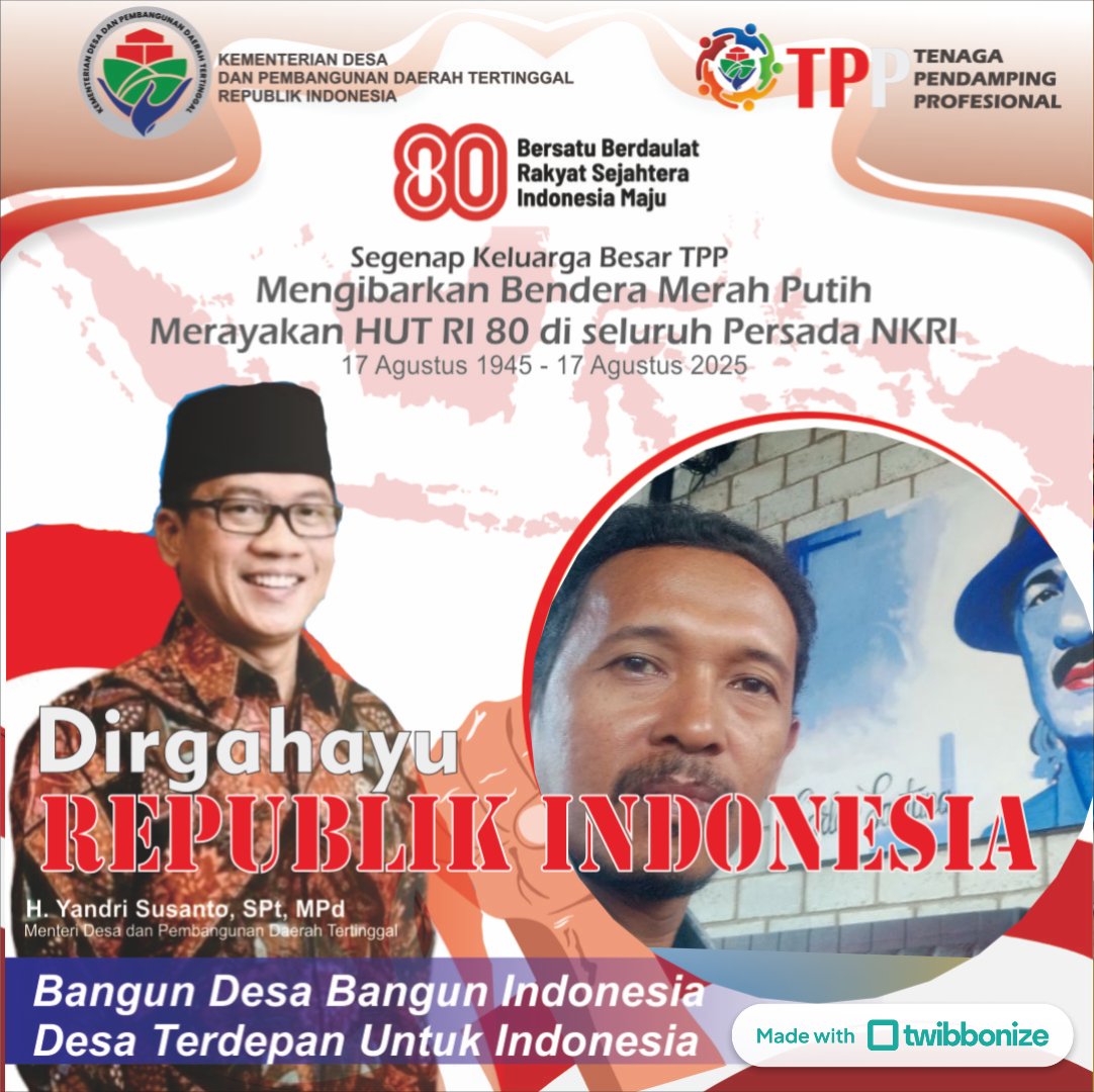 Fathor260776's tweet photo. Dirgahayu RI Ke 80 Tahun 2025
Merdeka

#TPPKibarBenderaMerahPutih
#TPPDirgahayuRI80
#BangunDesaBangunIndonesia 
@prabowo 
@YandriSusanto27
@ahmadrizapatria
@kemendespdt
@bpsdmkemendesa https://t.co/3uksyjNW2P
