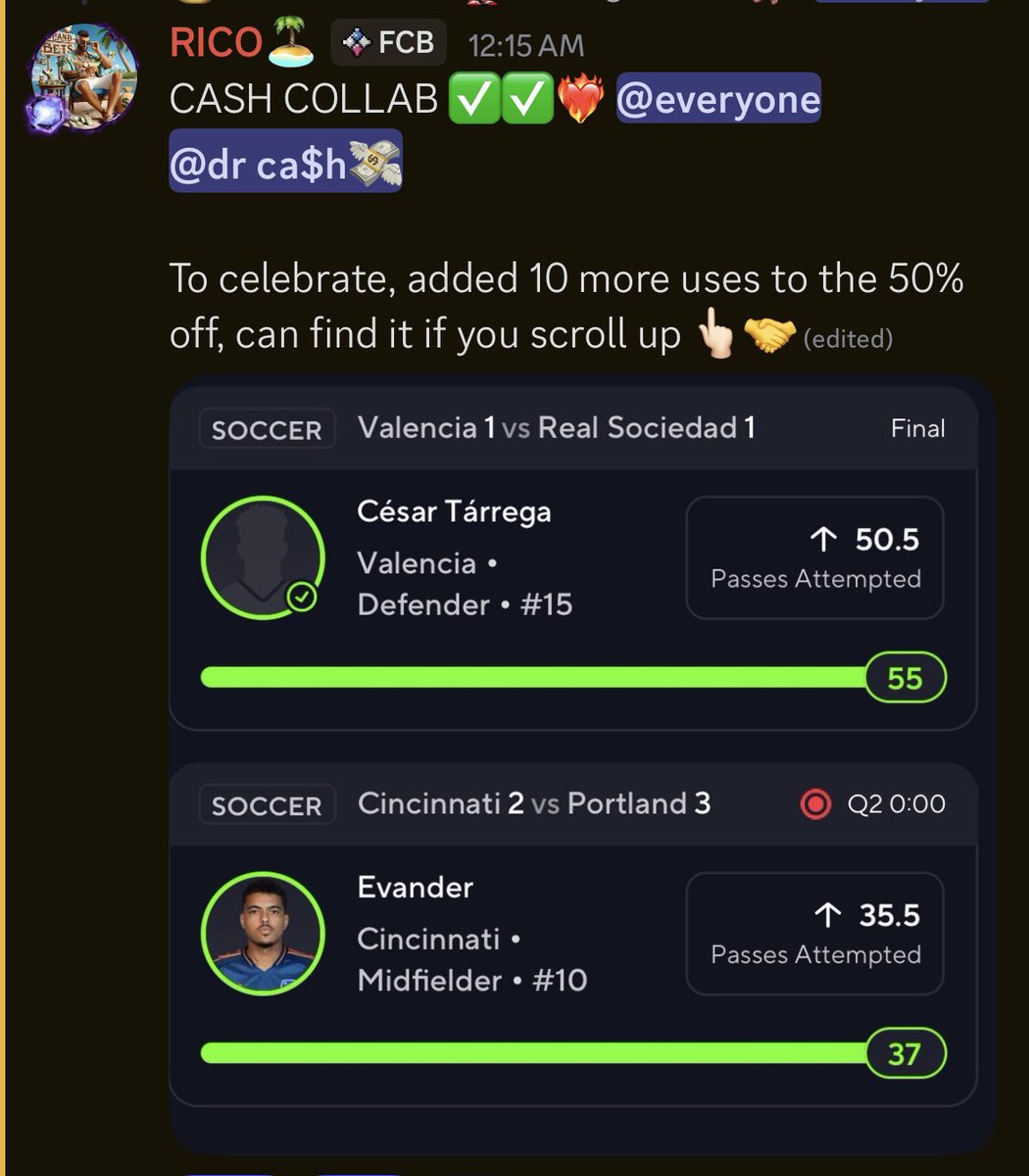 ISLANDBETS's tweet photo. MORE GREEN ✅✅❤️‍🔥

Cash that collab with @drcashpicks 🤝

Added 10 more uses to the 50% off🏦 https://t.co/VchY07VcyE