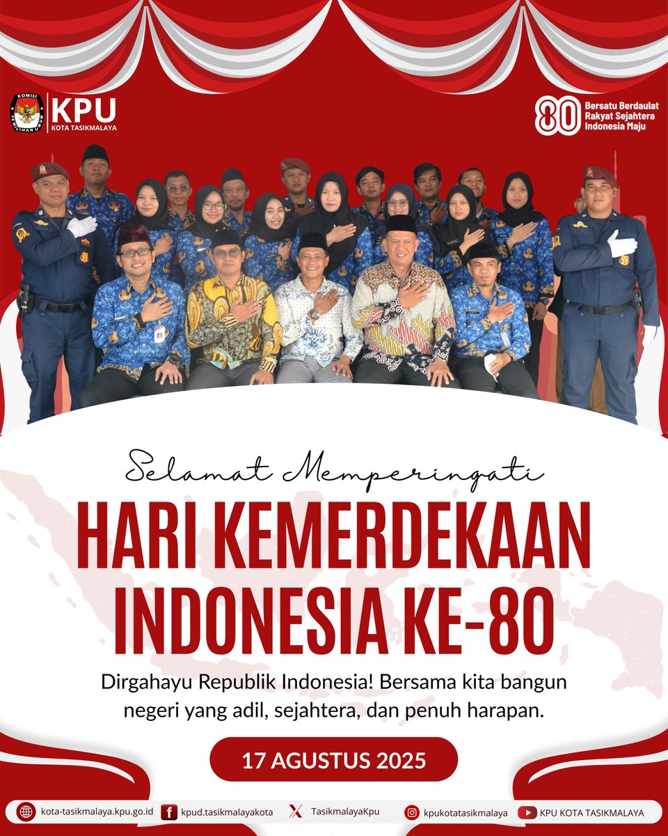#Temanpemih
DIRGAHAYU REPULBIK INDONESIA

Dengan penuh rasa syukur, mari kita rayakan Hari Ulang Tahun ke-80 Kemerdekaan Republik Indonesia.
Semoga semangat perjuangan para pahlawan senantiasa menjadi inspirasi untuk mewujudkan bangsa yang bersatu, berdaulat, adil, dan makmur.