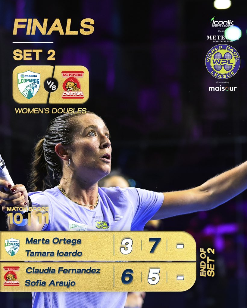 Take a bow Marta Ortega &amp; Tamara Icardo.🤯
The Vedanta Leopards duo came back from 5-1 down to win the set 5-7. The game is on a knife edge. 🔪

#TheGreatestShowOnCourt #WorldPadelLeague #PadelIndia #PadelOn #PadelFever #PadelAddict #Mumbai #WPL #2025 #VedantaLeopards