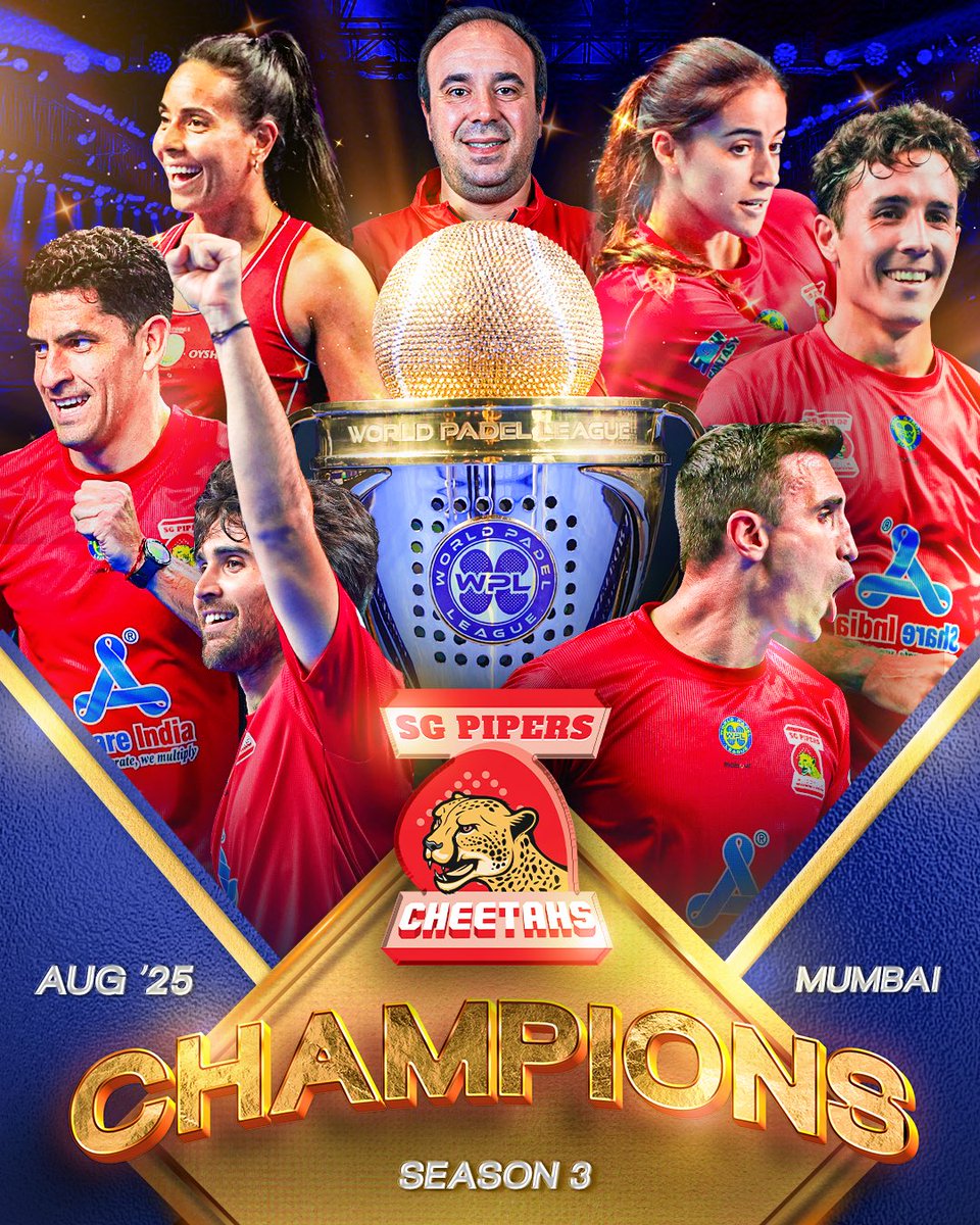 THEY HAVE DONE IT AGAIN! 

The @sgpiperscheetahs win back to back titles at the Meteora Developers World Padel League after a final for the ages! 

#TheGreatestShowOnCourt #WorldPadelLeague #IconikSportsAndEvents #Meteora #Maisour #EMT #PadelIndia #PadelOn #PadelFever