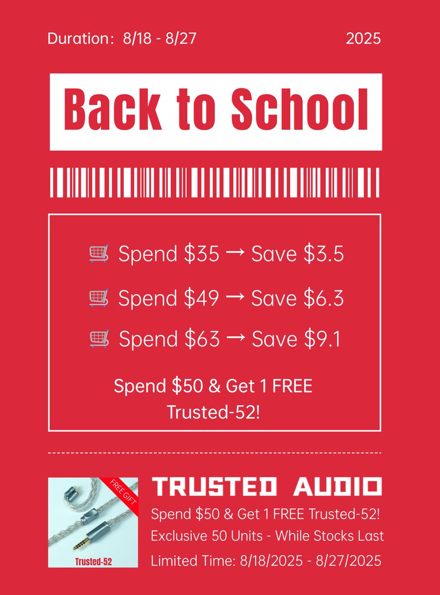 🎓 速売通 バックトゥスクールキャンペーン 🎒

【割引特典】
✅ 5,225円以上ご注文で 522円OFF
✅ 7,315円以上ご注文で 940円OFF
✅ 9,405円以上ご注文で 1,358円OFF
✨ さらに！
期間中、7,750円以上お買い上げで
「Trusted-52」を1本プレゼント！
ja.aliexpress.com/store/11043452…
#速売通 #新学期応援