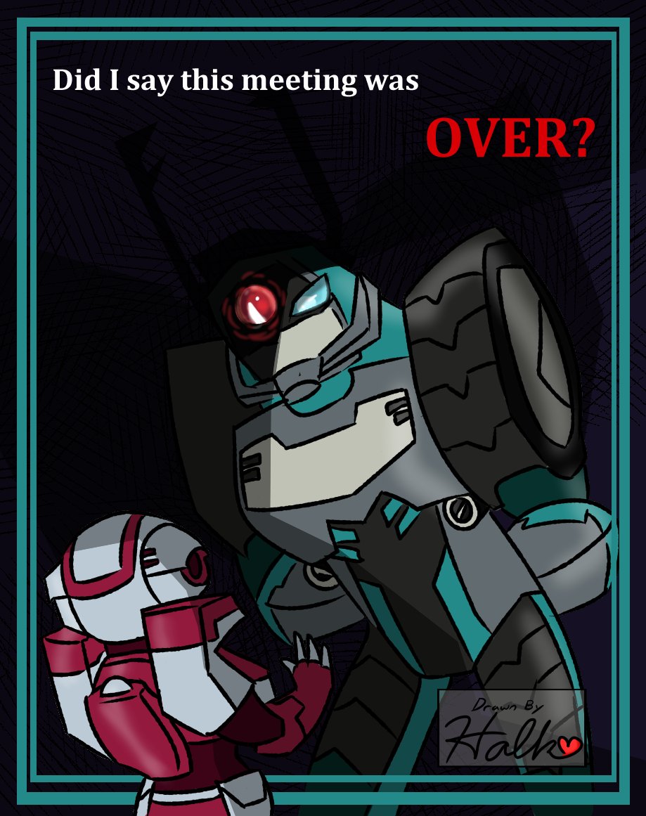 halkheart's tweet image. "Longarm Prime sir, I'd like to leave..."

Bluesky TFA RP went really hard during this~&amp;lt;3
#Transformers #TransformersAnimated #Longarm #Arcee #RP #HalkArt